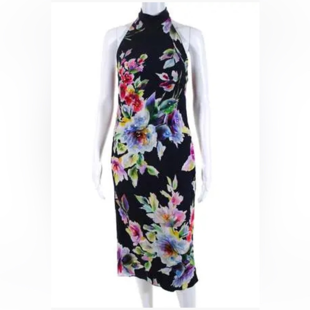 Ralph Lauren Purple Label Embroidered & Sequined Floral Halter Midi Dress Italy